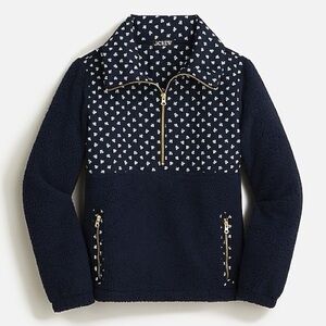 J.Crew Quilted Sherpa Fleece Half-Zip Pullover in Print – Navy, Size Small